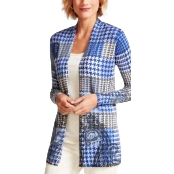 Talbots Woman Pure Merino Wool Houndstooth Paisley Cardigan Sweater Size 1X - Picture 1 of 7